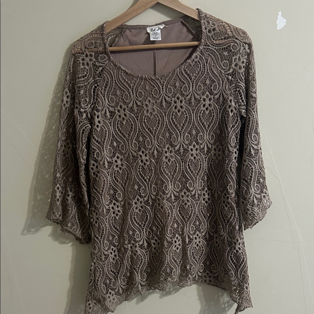 Brittany Black Lace Blouse in Taupe
